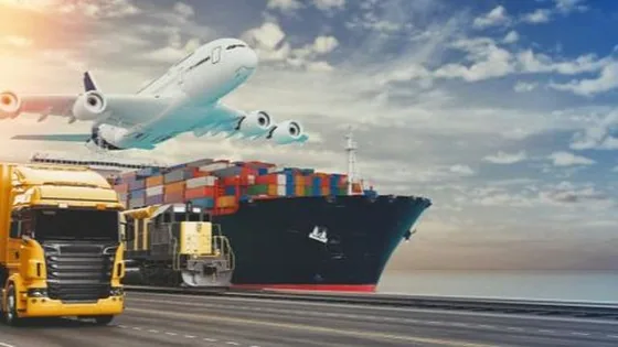 Air, sea, road and rail freight moving in a multimodal logistics network