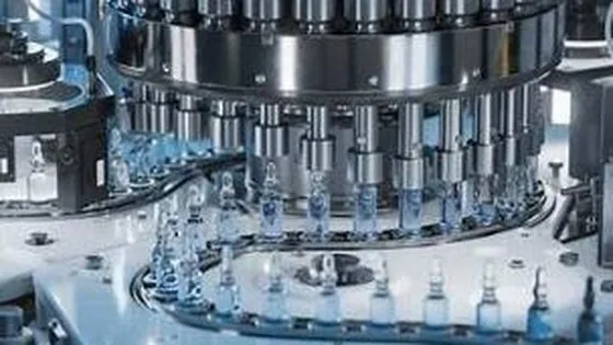 Automated bottling and packaging line in a production plant