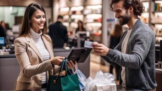 Customers paying at a retail store counter